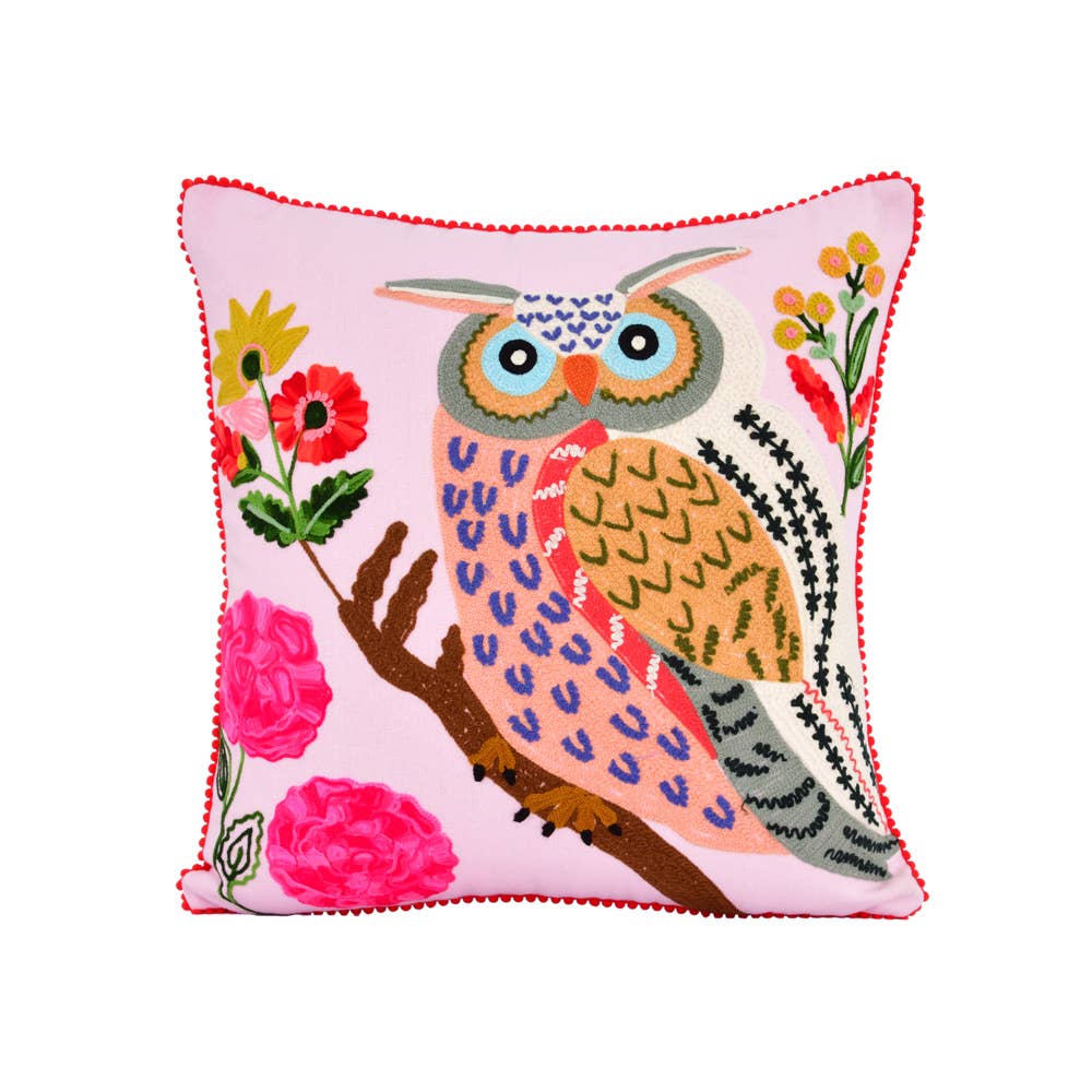 Embroidered Owl on Pink 18