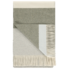 Load image into Gallery viewer, Lambswool Throw Blanket in Olive Green and Light Grey
