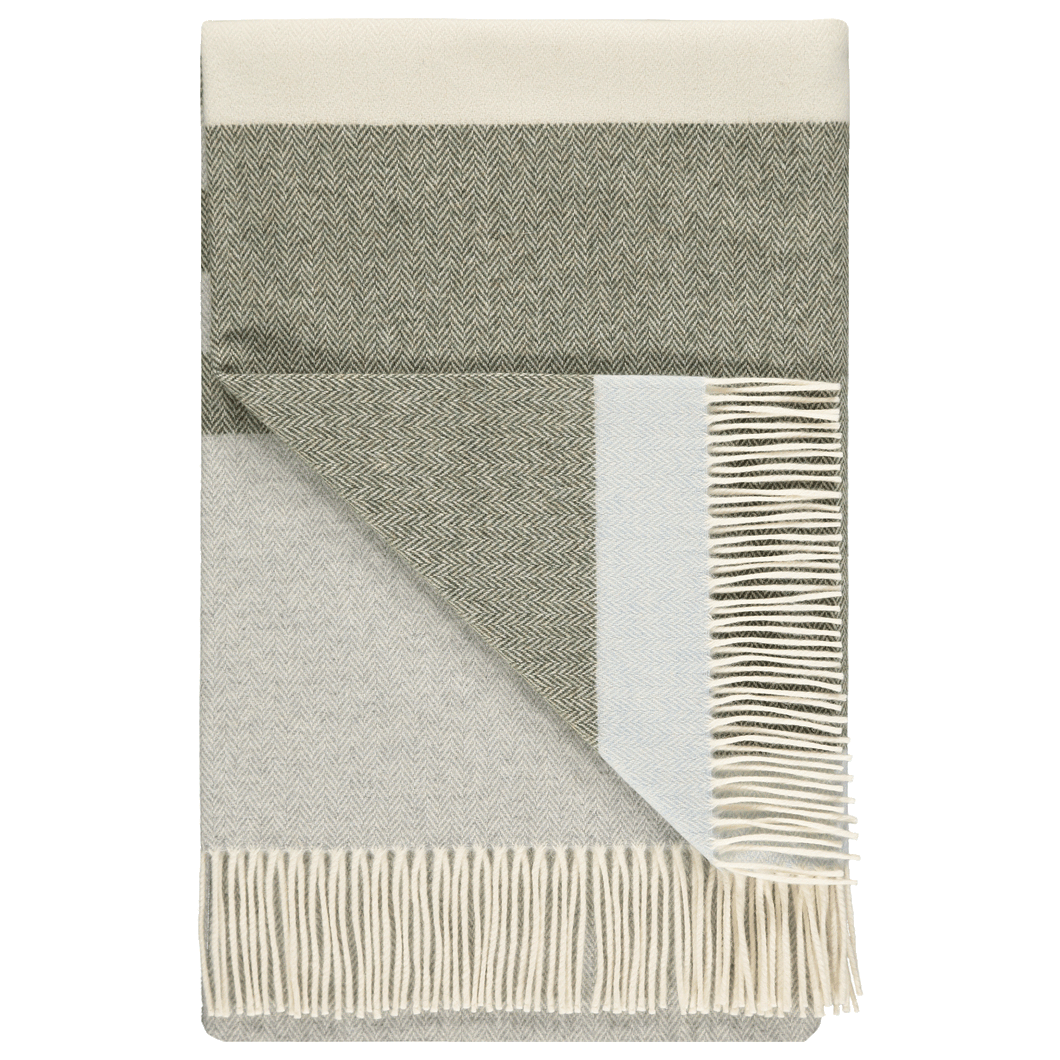 Lambswool Throw Blanket in Olive Green and Light Grey