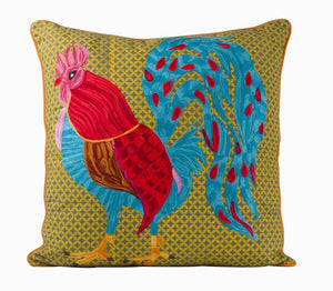 Embroidered Rooster 20" Cotton Pillow