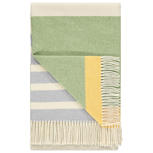 Lambswool Throw Blanket in Spring Green, Yellow and Smoky Blue