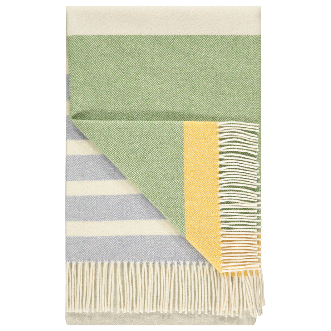 Lambswool Throw Blanket in Spring Green, Yellow and Smoky Blue