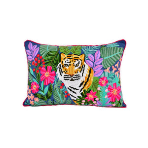 Embroidered Jungle Tiger Cotton Pillow