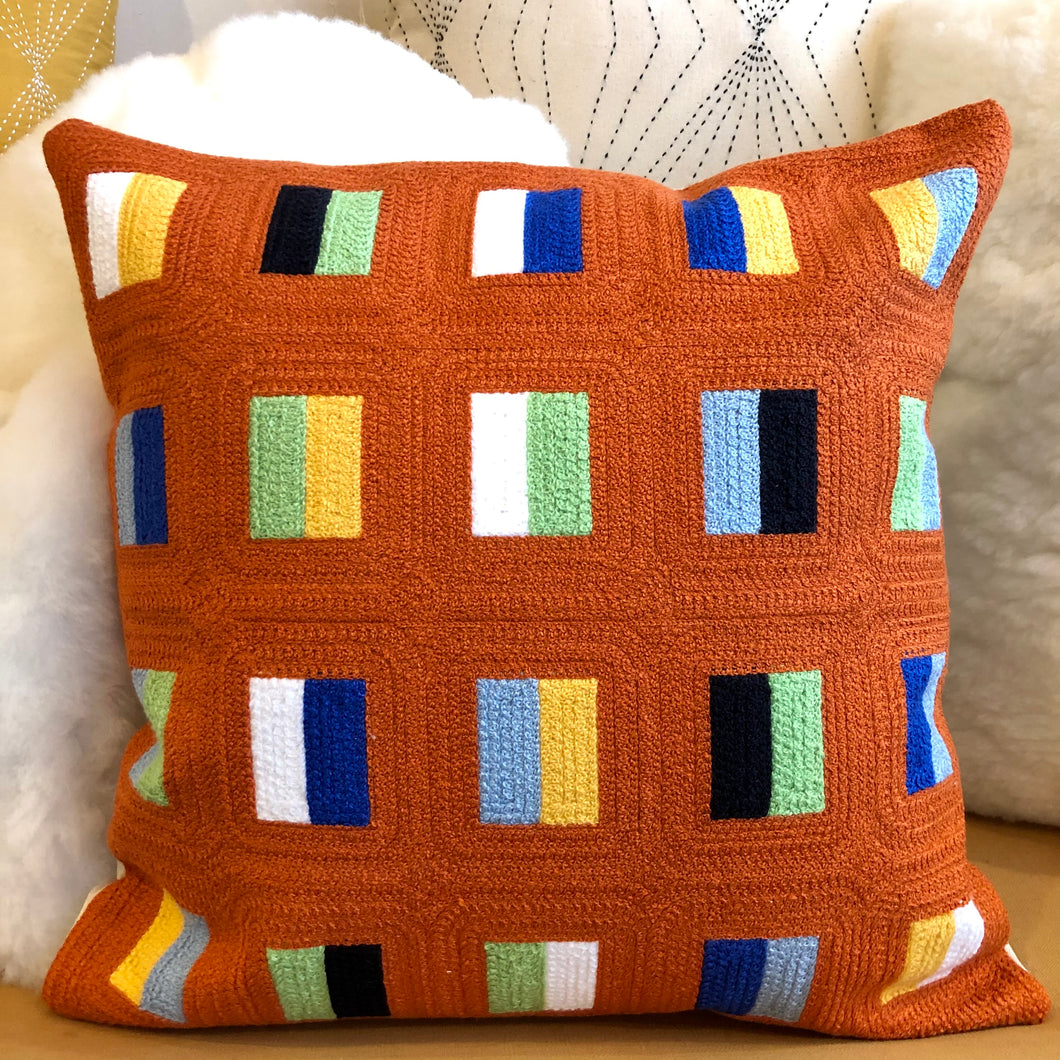 Embroidered Orange Dashes Pillow