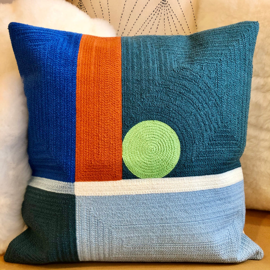 Embroidered Green Dot Pillow