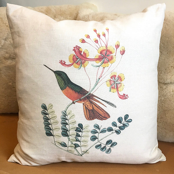 Hummingbird 20″ White Linen Pillow