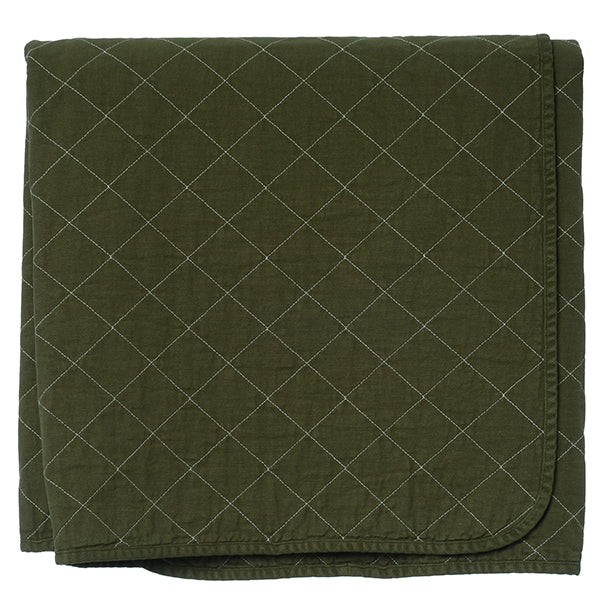 Olive Quilted Cotton Solid Throw Blanket