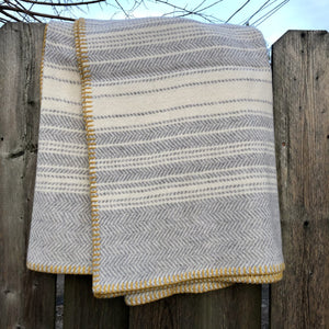 Lambswool and Cashmere Throw Blanket in Ivory, Grey and Gold