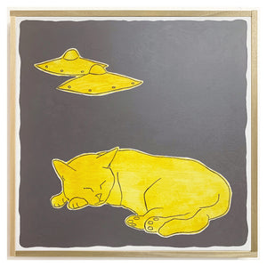 Cat Sleeping with Two UFOs Painting by Scott Chasse